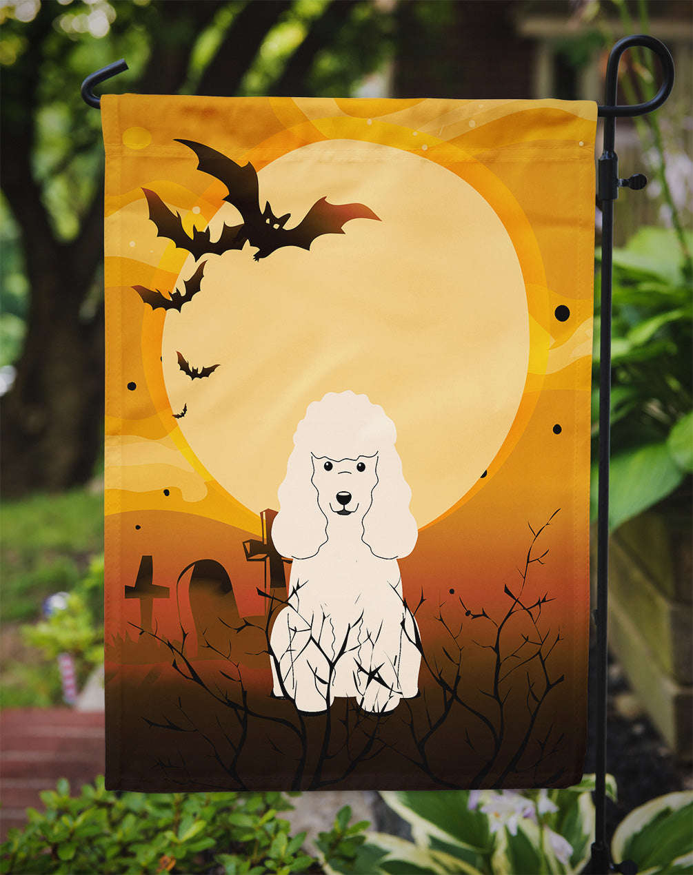 Halloween Poodle White Flag Garden Size BB4336GF  the-store.com.