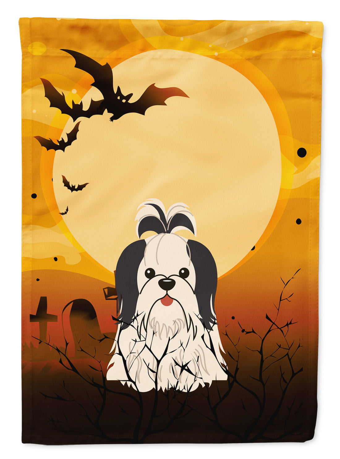 Halloween Shih Tzu Black White Flag Garden Size BB4354GF  the-store.com.