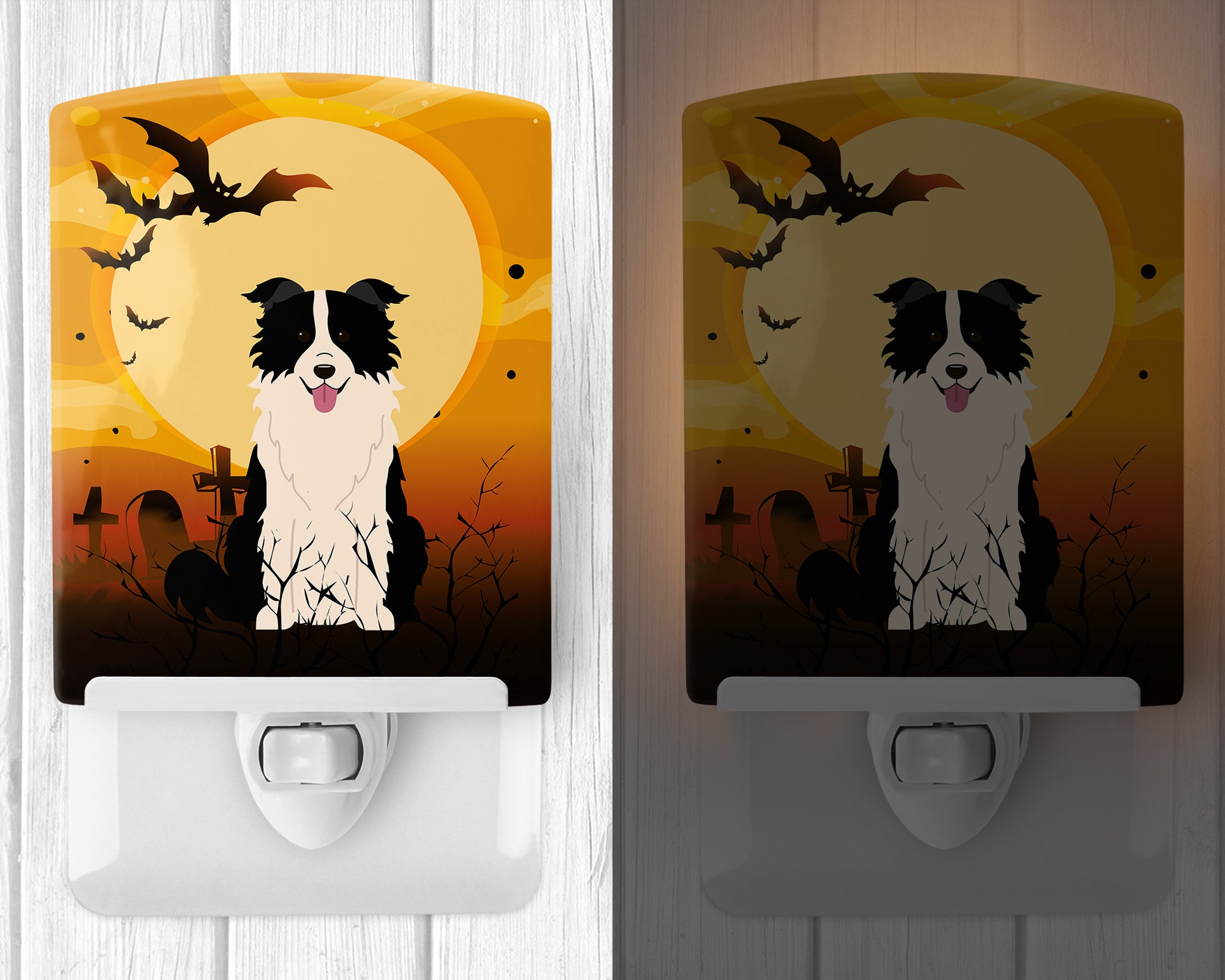 Halloween Border Collie Black White Ceramic Night Light BB4384CNL - the-store.com