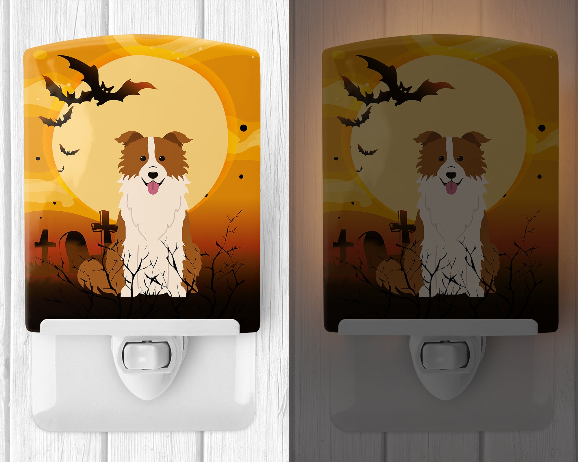 Halloween Border Collie Red White Ceramic Night Light BB4385CNL - the-store.com