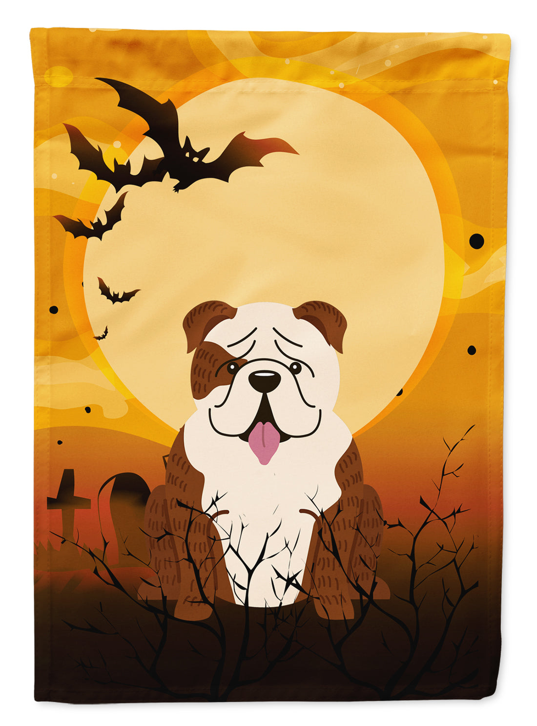 Halloween English Bulldog Brindle White Flag Garden Size BB4387GF  the-store.com.