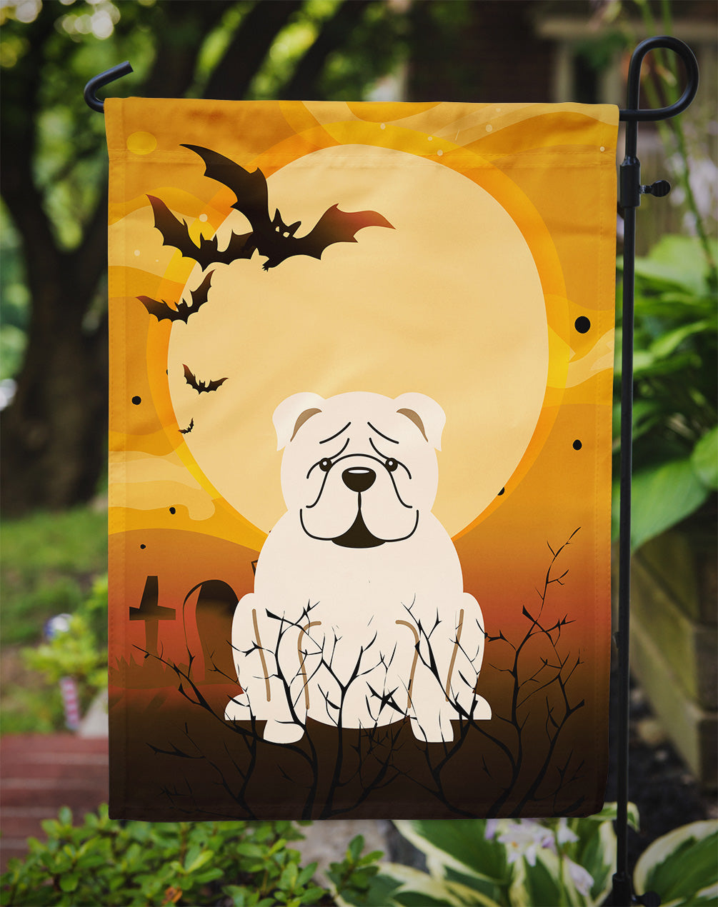 Halloween English Bulldog White Flag Garden Size BB4389GF  the-store.com.