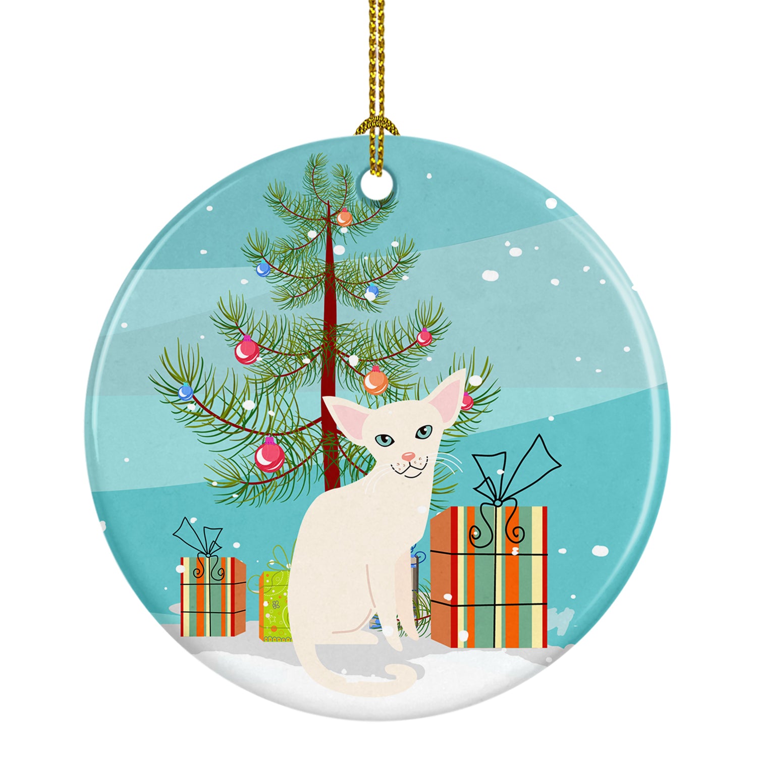 Foreign White Cat Merry Christmas Tree Ceramic Ornament BB4420CO1 - the-store.com