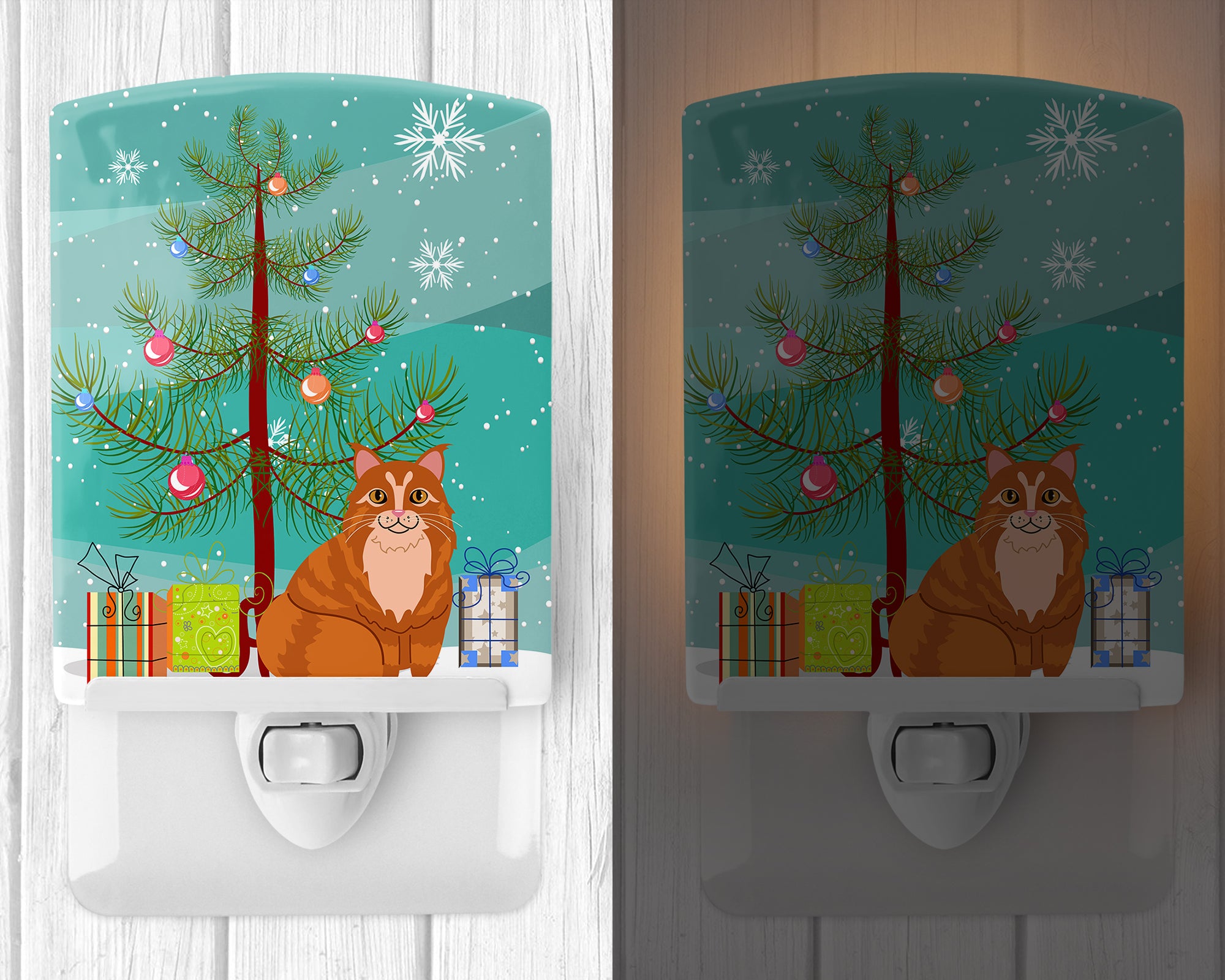 Maine Coon Cat Merry Christmas Tree Ceramic Night Light BB4423CNL - the-store.com