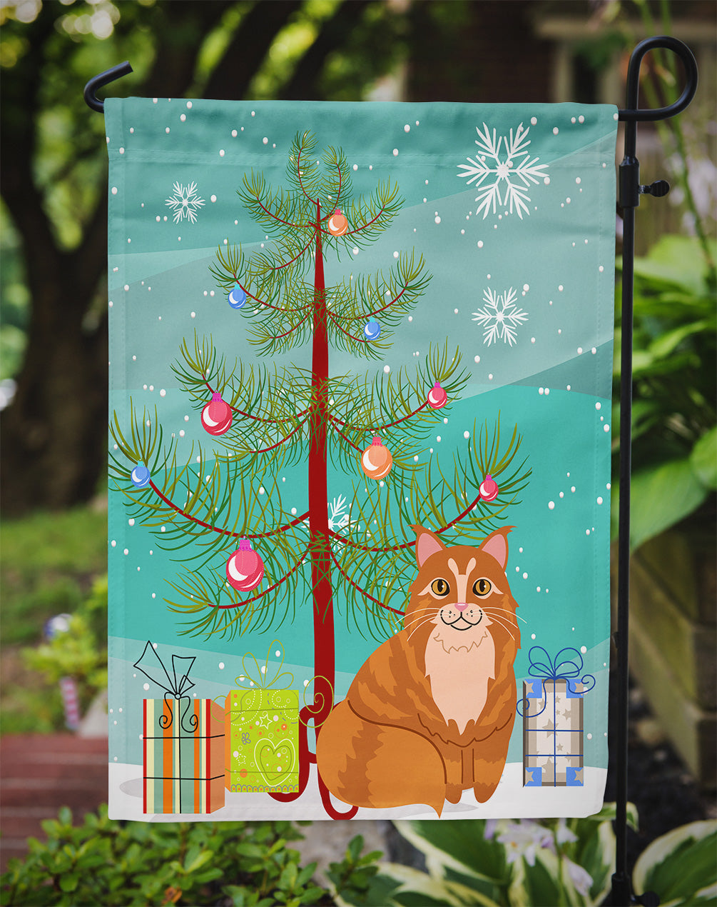 Maine Coon Cat Merry Christmas Tree Flag Garden Size BB4423GF  the-store.com.