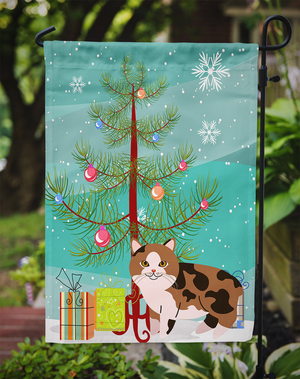 Manx Cat Merry Christmas Tree Flag Garden Size BB4424GF  the-store.com.