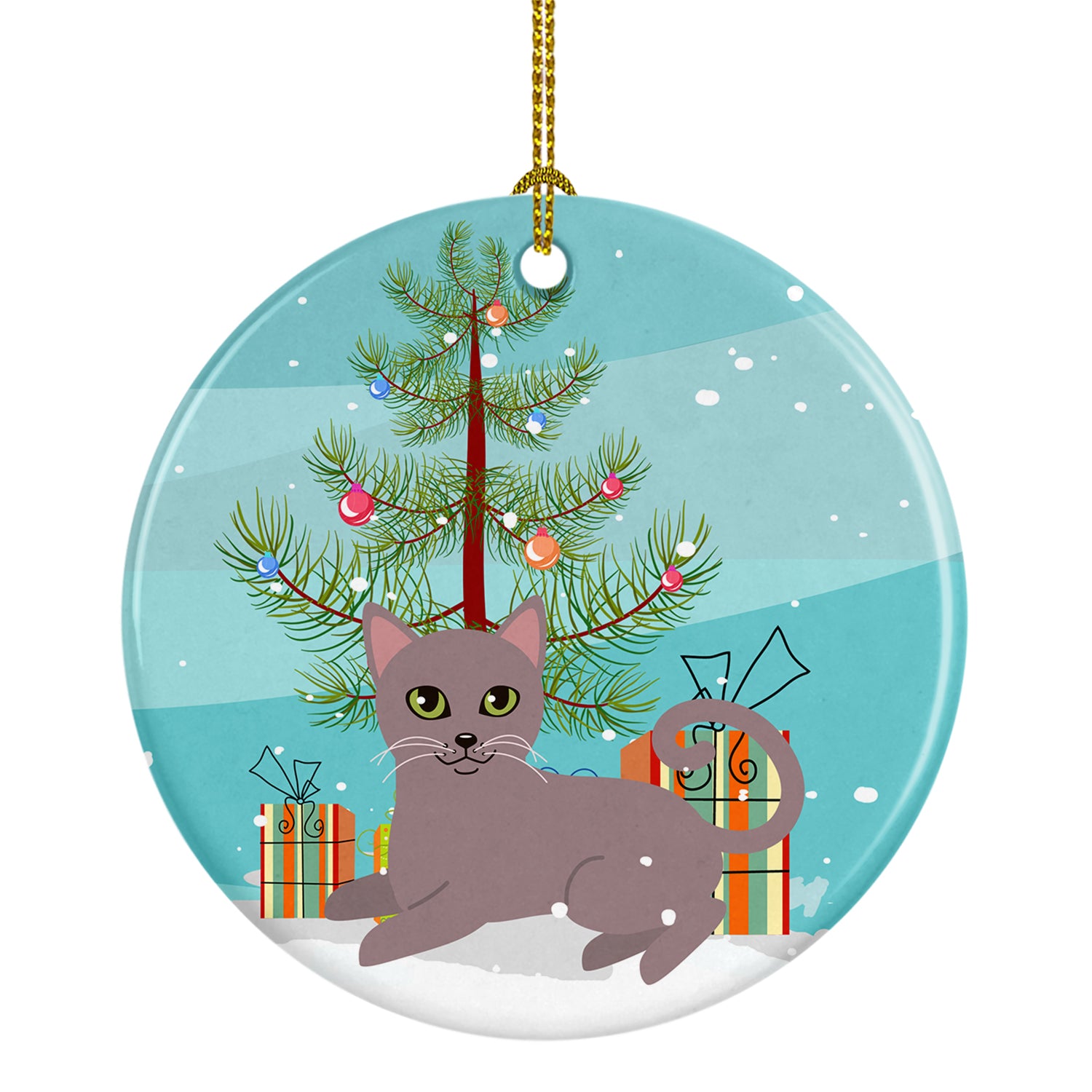 Russian Blue Cat Merry Christmas Tree Ceramic Ornament BB4427CO1 - the-store.com