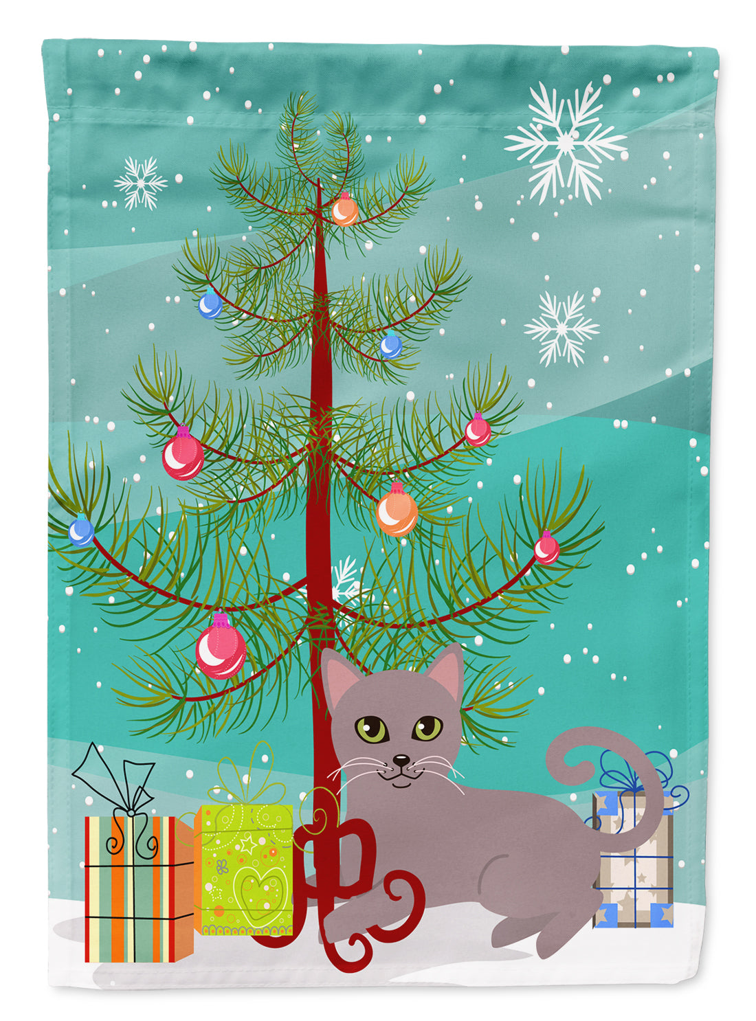 Russian Blue Cat Merry Christmas Tree Flag Garden Size BB4427GF  the-store.com.