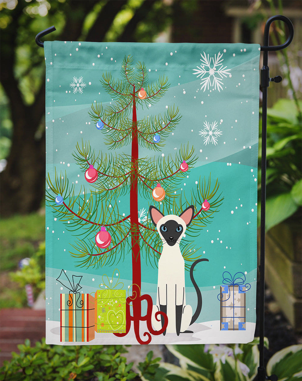 Siamese Cat Merry Christmas Tree Flag Garden Size BB4429GF  the-store.com.