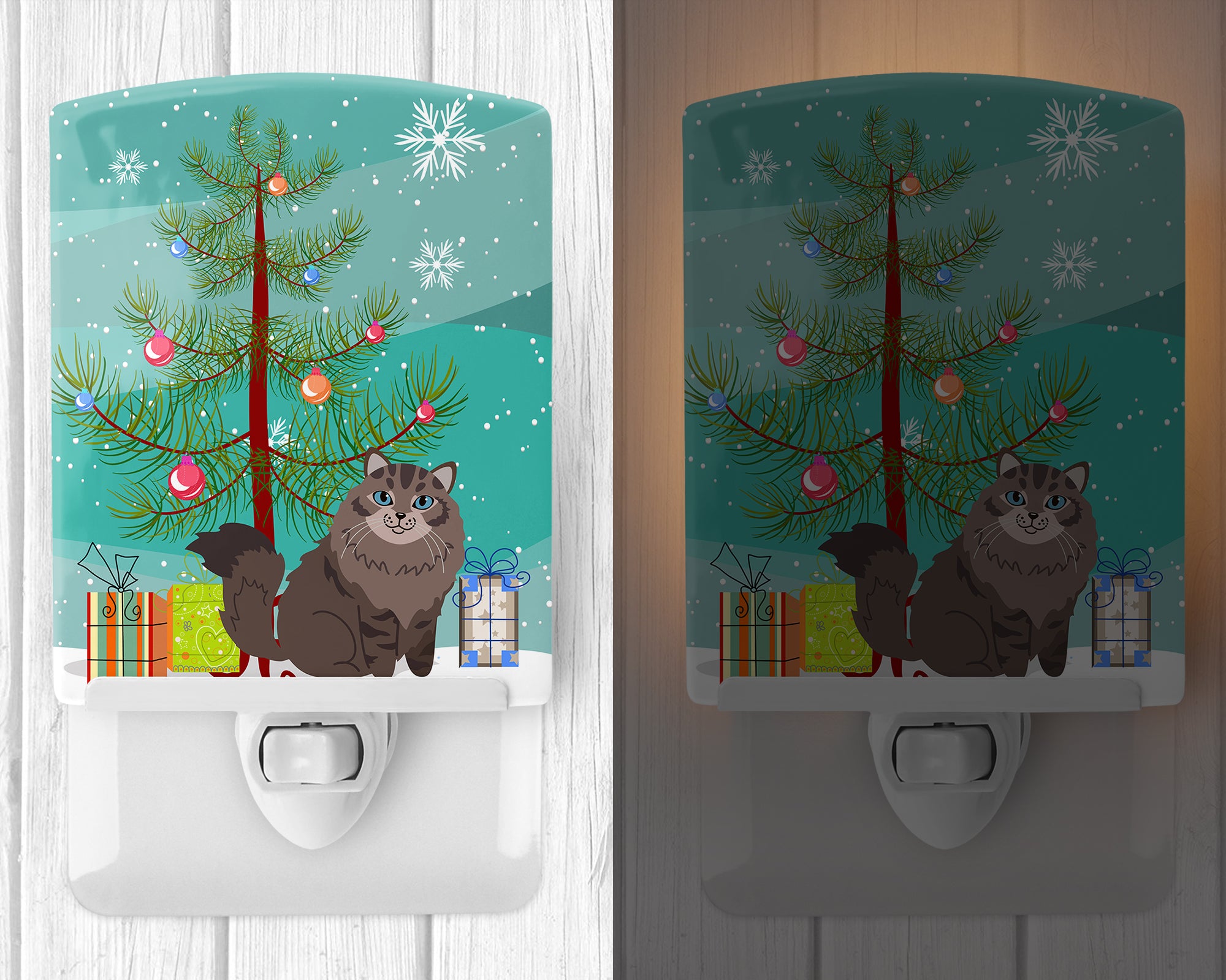 Siberian Cat Merry Christmas Tree Ceramic Night Light BB4430CNL - the-store.com