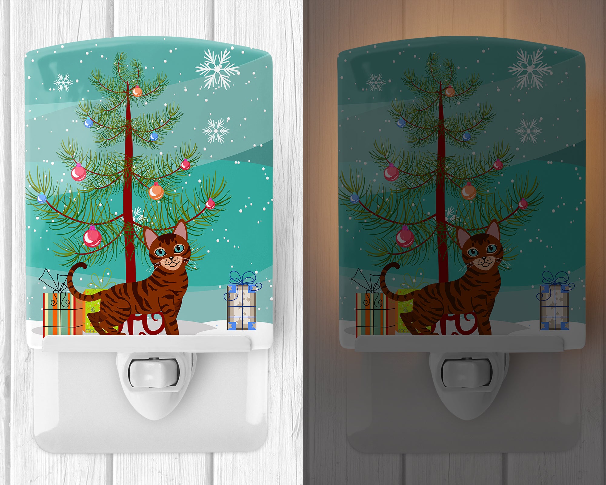 Toyger Cat Merry Christmas Tree Ceramic Night Light BB4434CNL - the-store.com