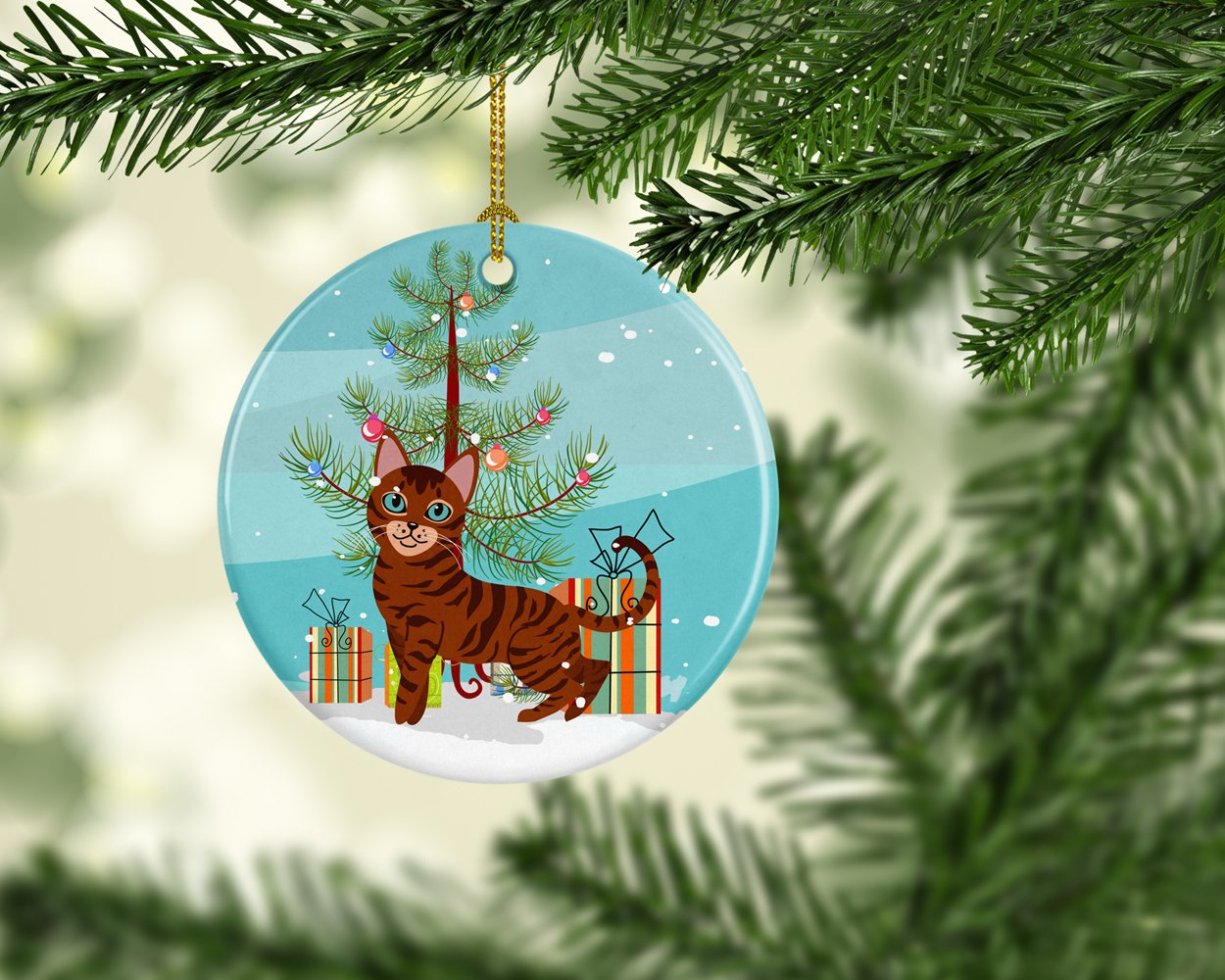 Toyger Cat Merry Christmas Tree Ceramic Ornament BB4434CO1 by Caroline's Treasures