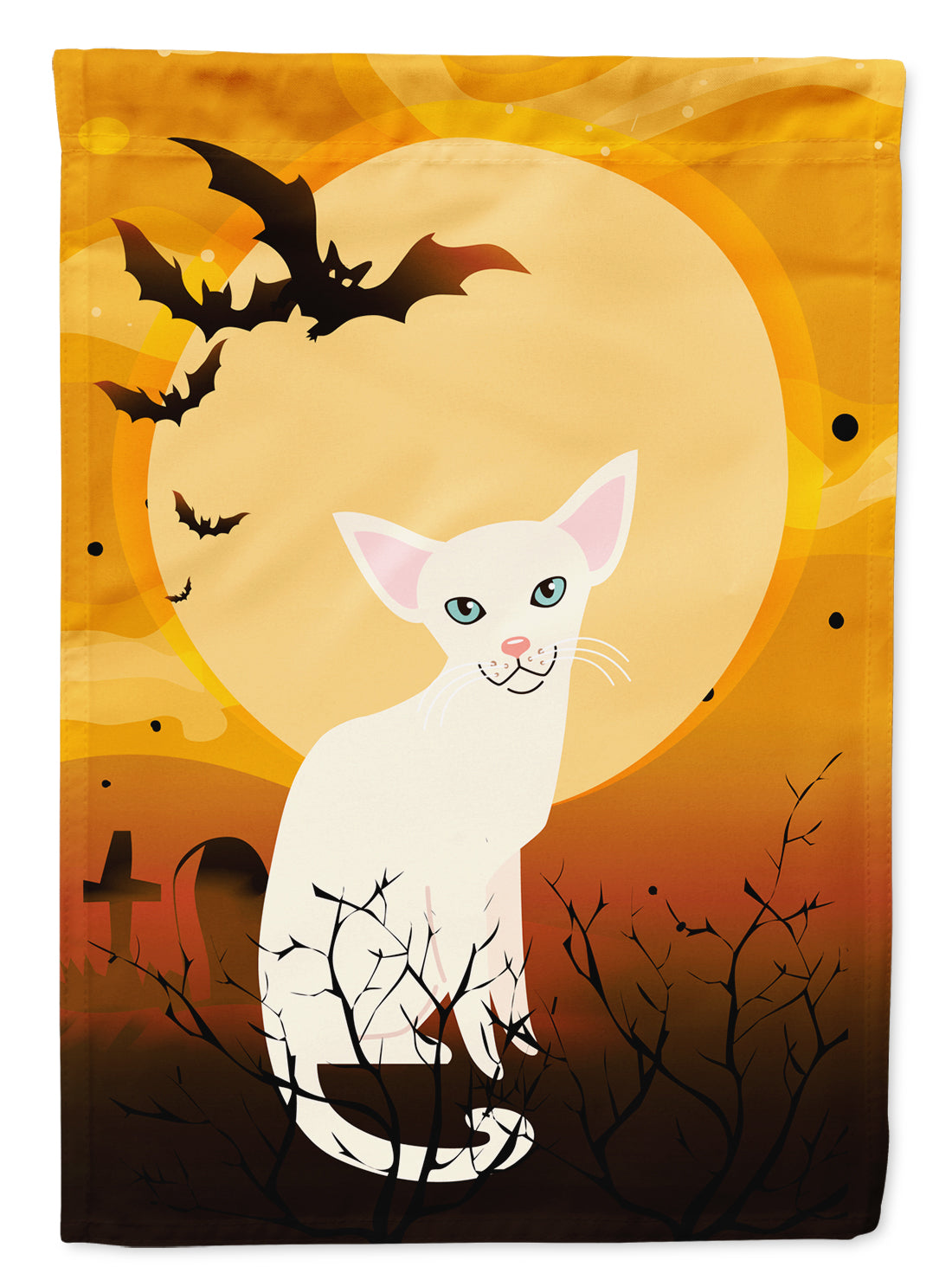 Halloween Foreign White Cat Flag Canvas House Size BB4445CHF  the-store.com.