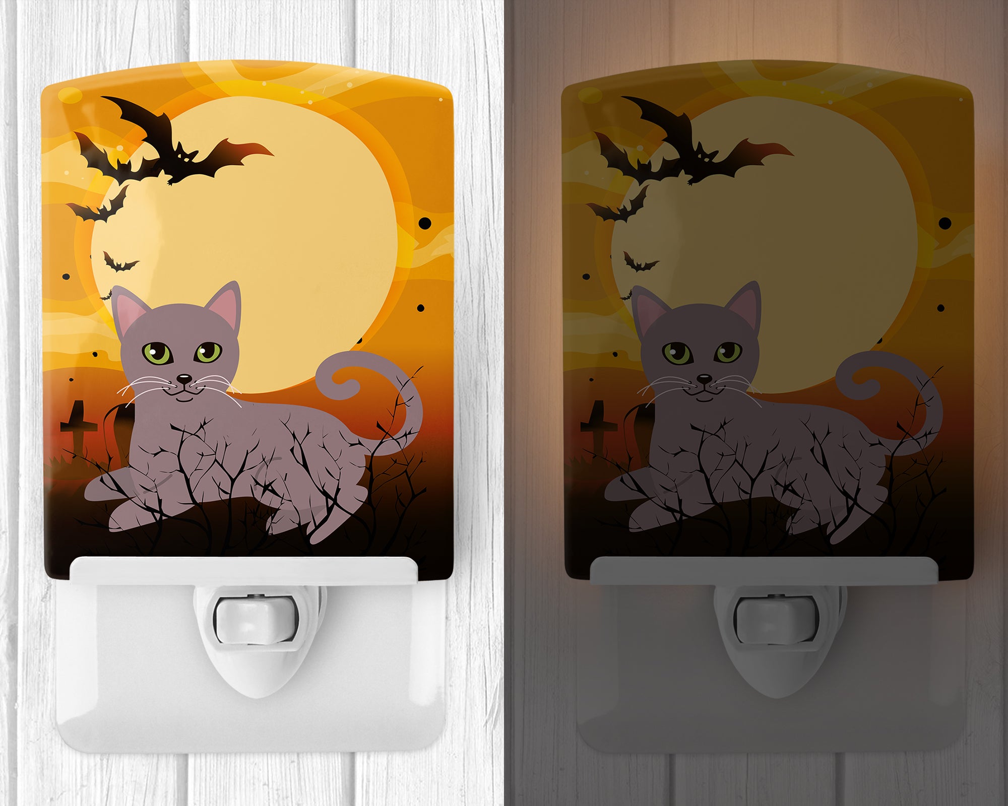 Halloween Russian Blue Cat Ceramic Night Light BB4452CNL - the-store.com