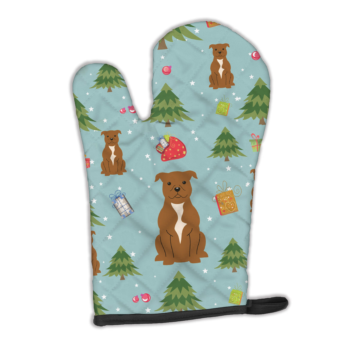 Christmas Staffordshire Bull Terrier Brown Oven Mitt BB4707OVMT  the-store.com.