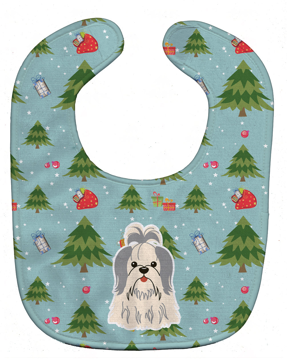 Christmas Shih Tzu Silver White Baby Bib BB4745BIB - the-store.com