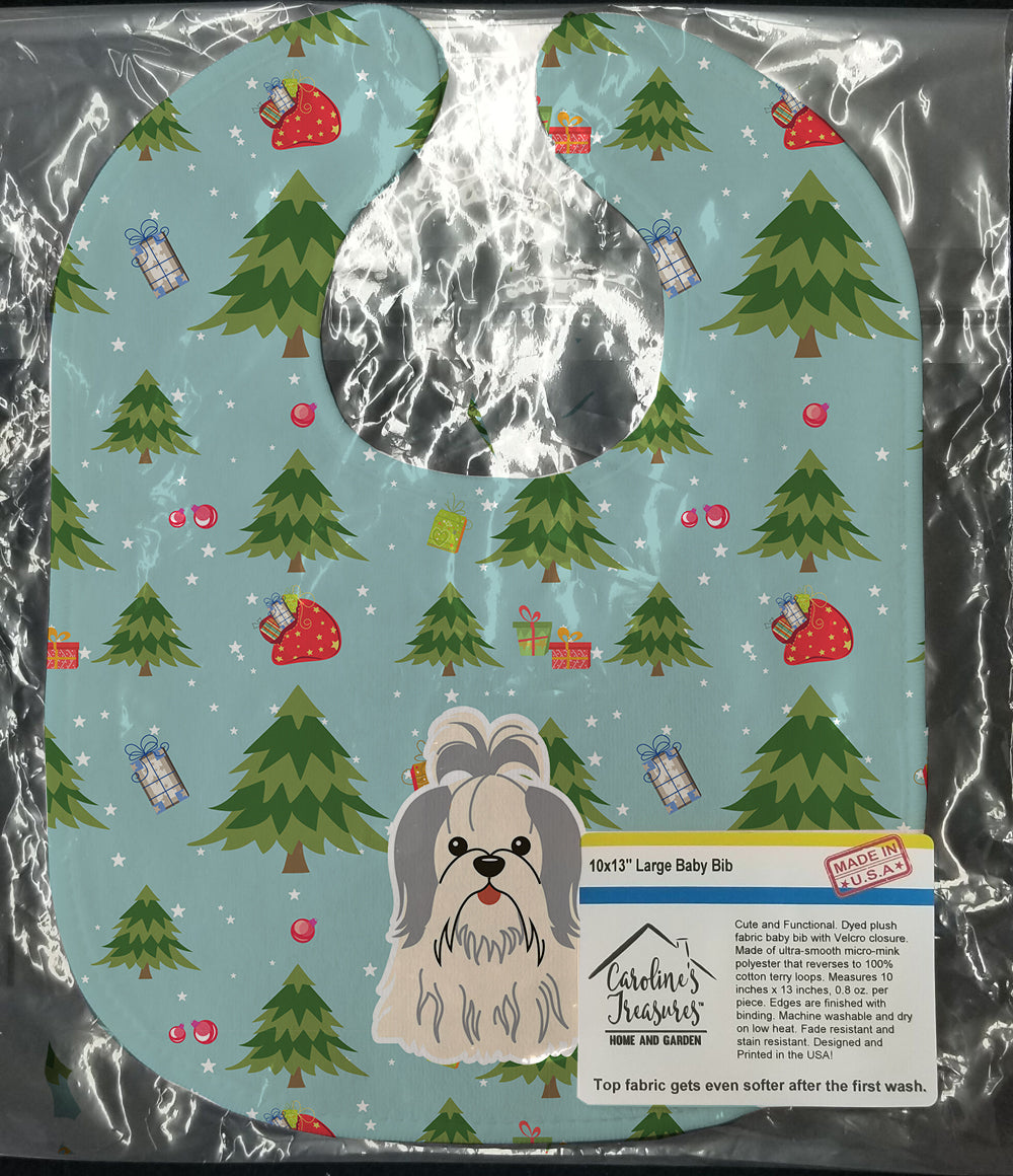 Christmas Shih Tzu Silver White Baby Bib BB4745BIB - the-store.com