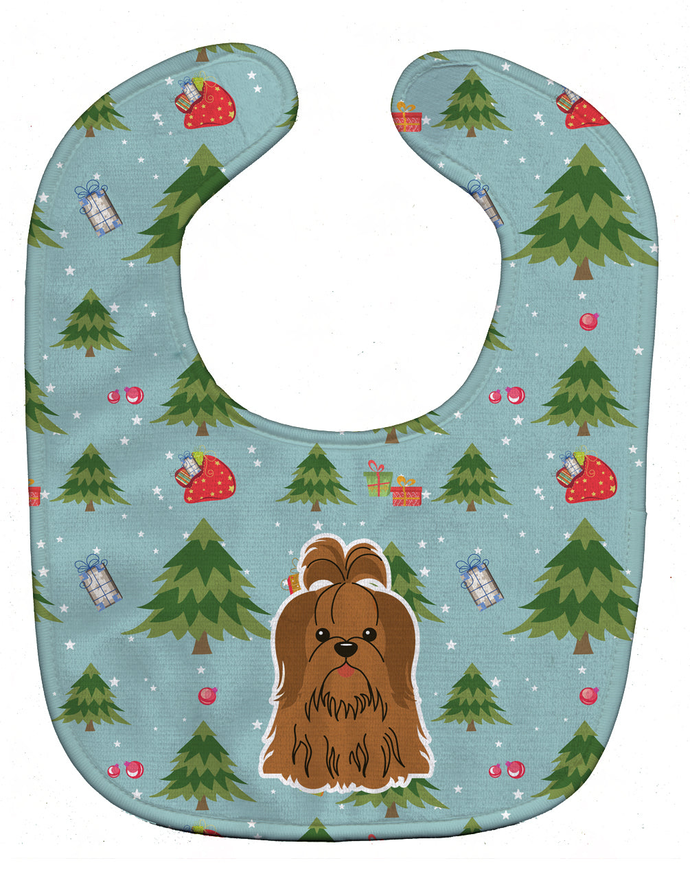 Christmas Shih Tzu Silver Chocolate Baby Bib BB4746BIB - the-store.com