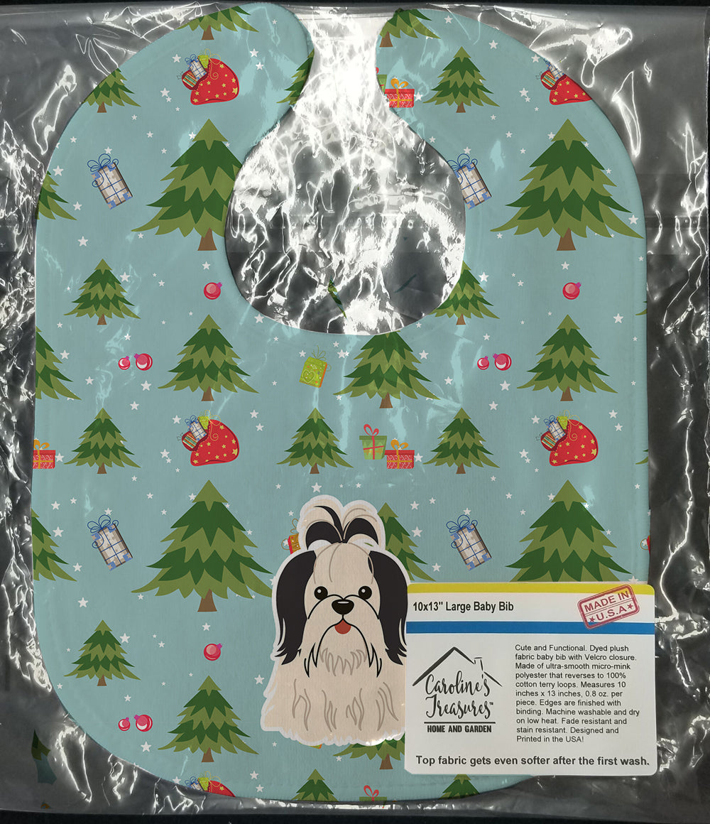 Christmas Shih Tzu Black White Baby Bib BB4748BIB - the-store.com