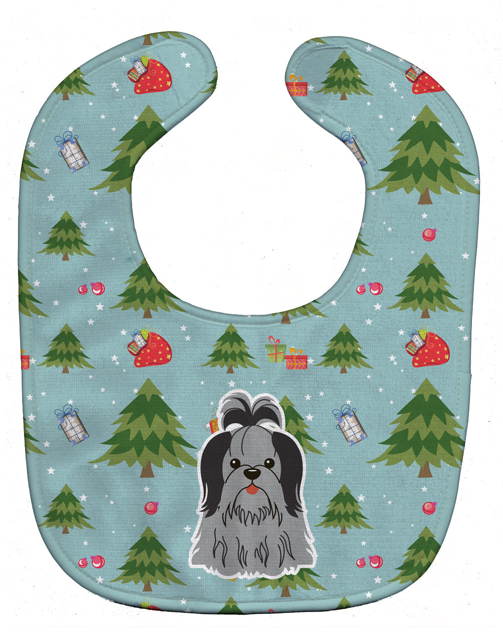 Christmas Shih Tzu Black Silver Baby Bib BB4749BIB - the-store.com