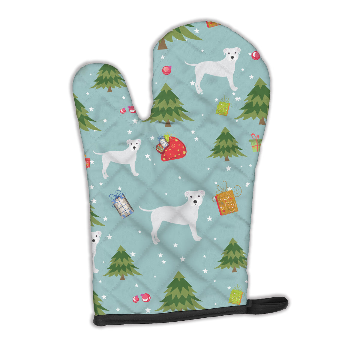 Christmas White Staffordshire Bull Terrier Oven Mitt BB4984OVMT  the-store.com.