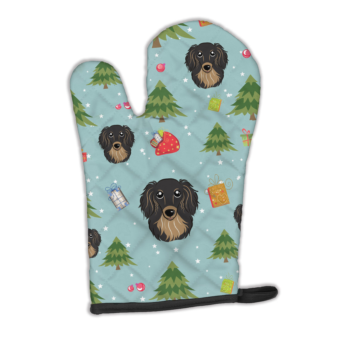 Christmas Longhair Black and Tan Dachshund Oven Mitt BB5002OVMT  the-store.com.