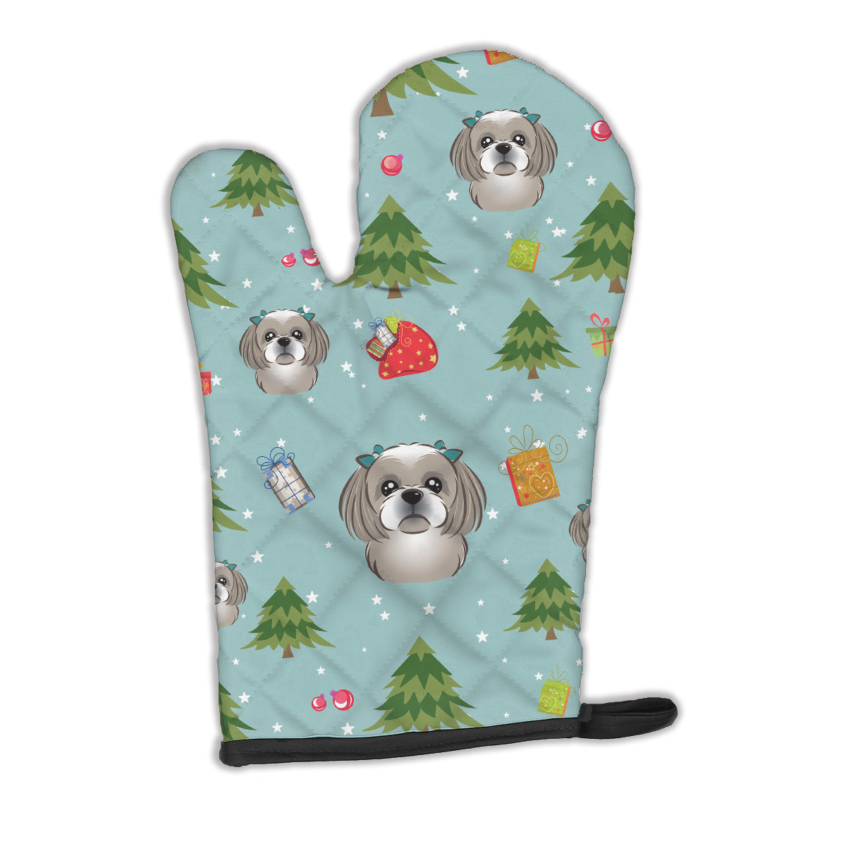 Christmas Gray Silver Shih Tzu Oven Mitt BB5039OVMT  the-store.com.