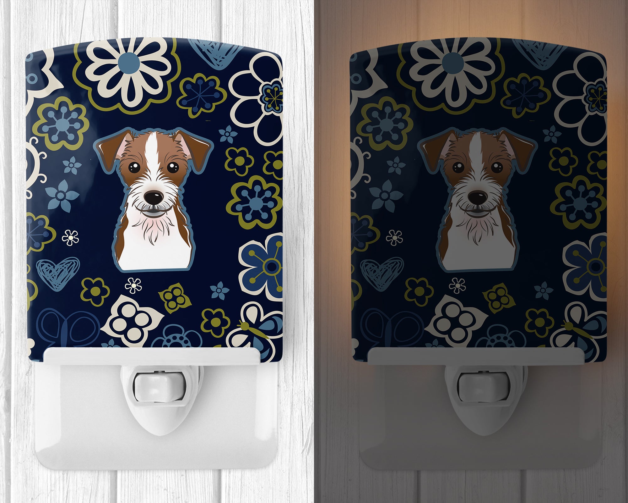 Blue Flowers Jack Russell Terrier Ceramic Night Light BB5053CNL - the-store.com