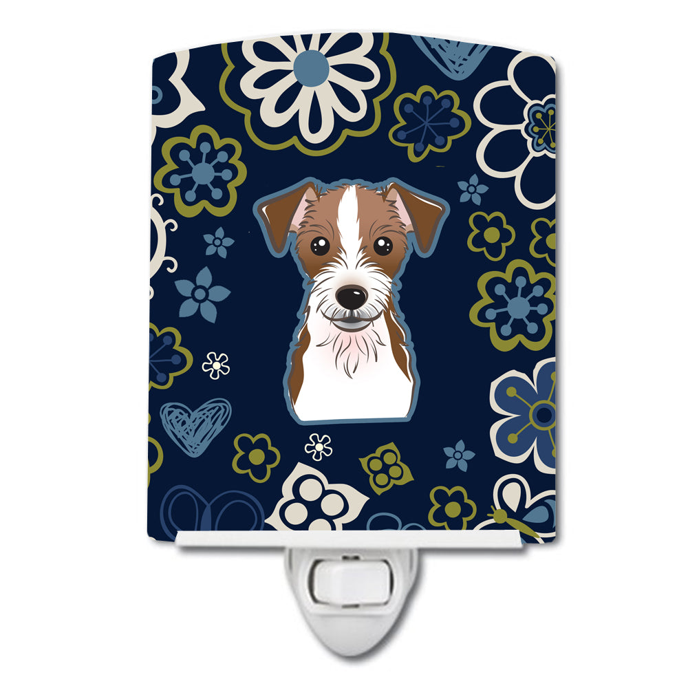 Blue Flowers Jack Russell Terrier Ceramic Night Light BB5053CNL - the-store.com