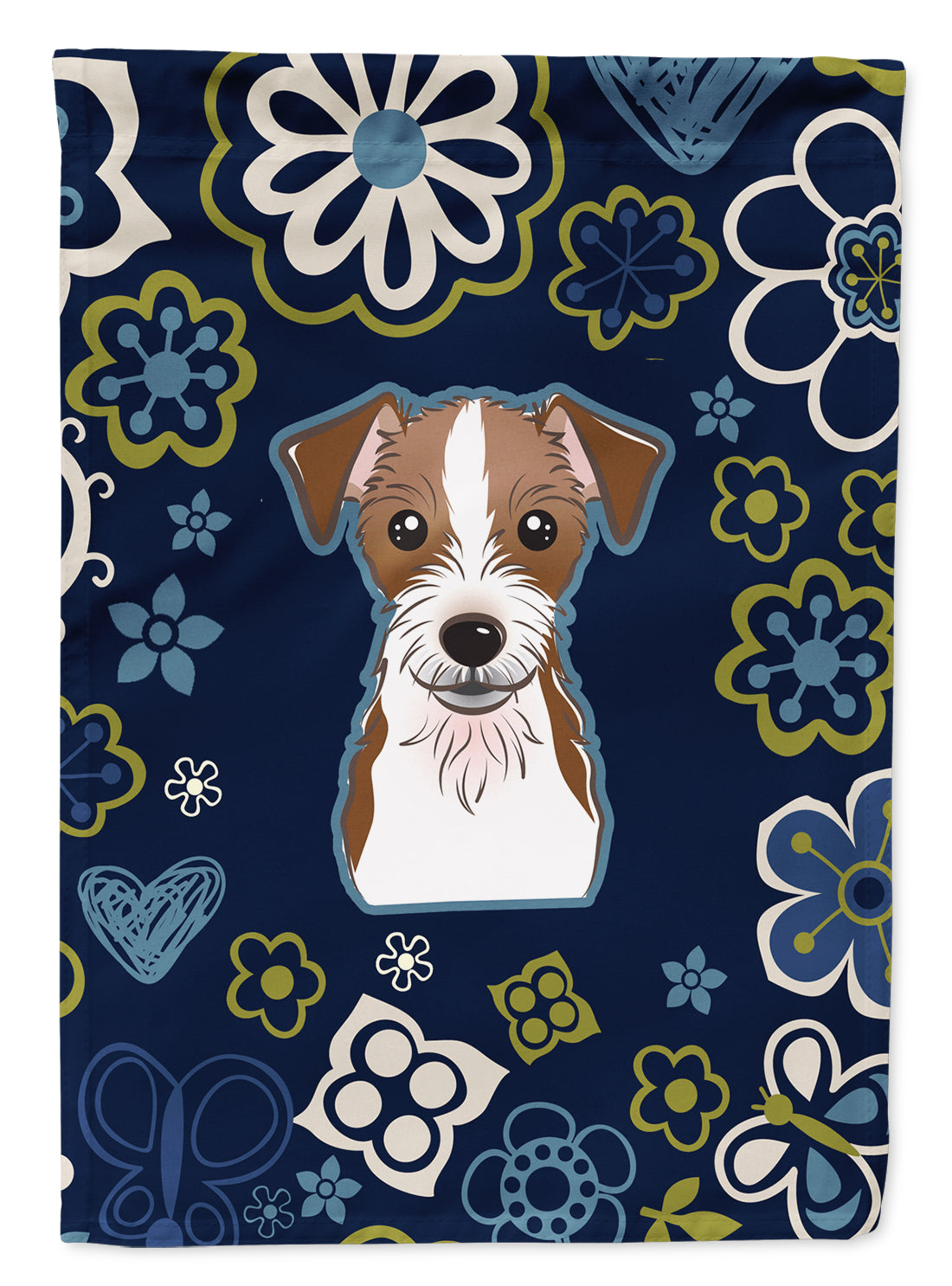 Blue Flowers Jack Russell Terrier Flag Garden Size BB5053GF  the-store.com.