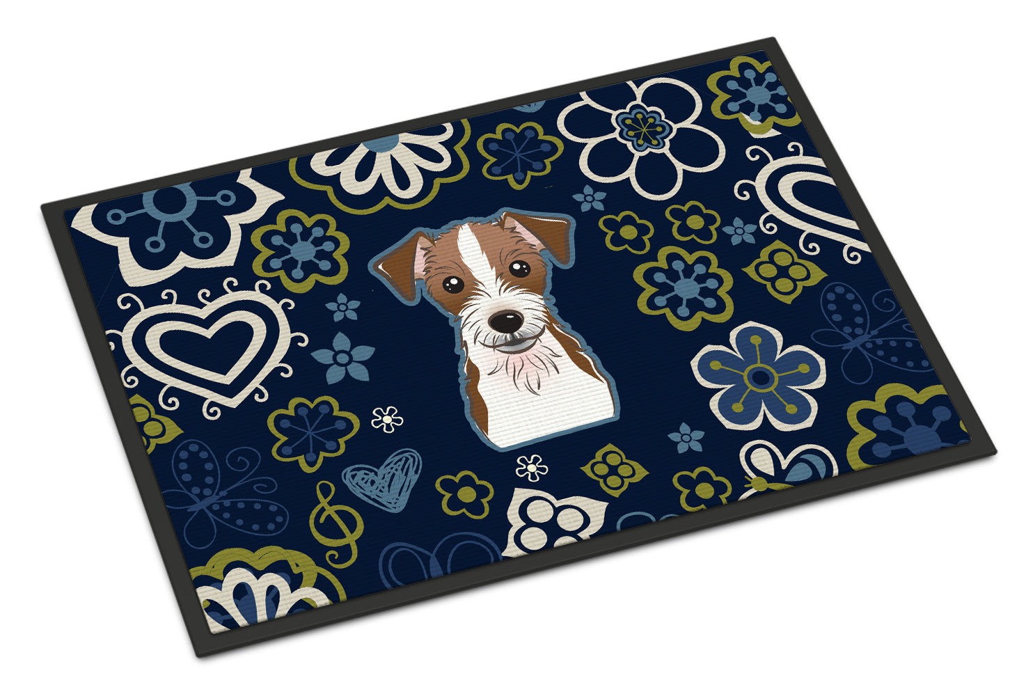 Blue Flowers Jack Russell Terrier Indoor or Outdoor Mat 18x27 BB5053MAT - the-store.com