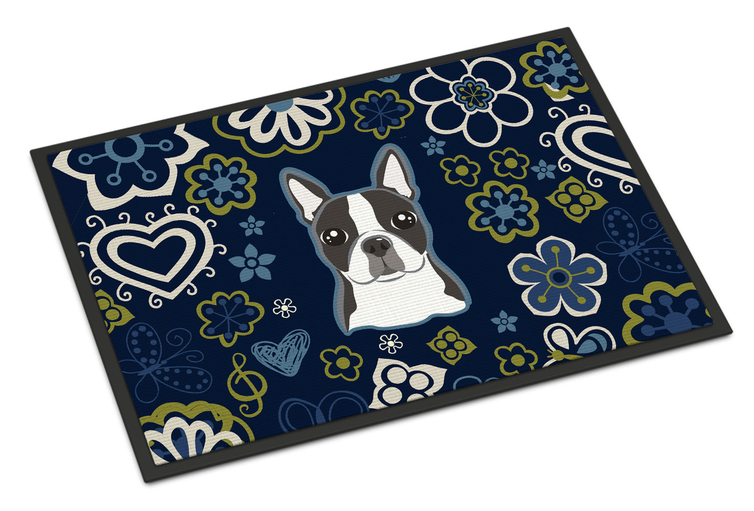 Blue Flowers Boston Terrier Indoor or Outdoor Mat 18x27 BB5054MAT - the-store.com