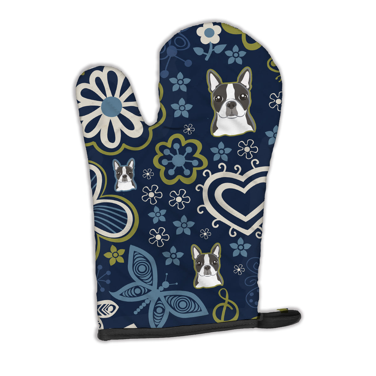 Blue Flowers Boston Terrier Oven Mitt BB5054OVMT  the-store.com.