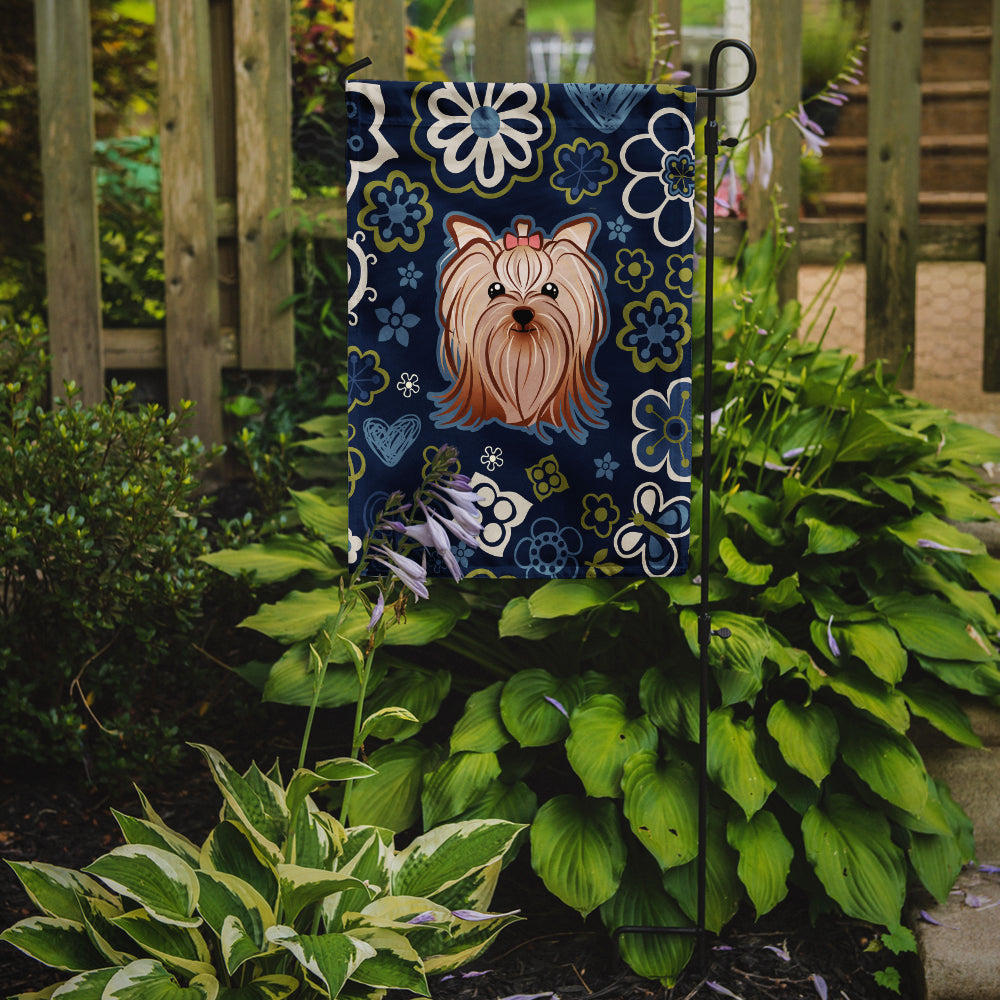 Blue Flowers Yorkie Yorkishire Terrier Flag Garden Size  the-store.com.