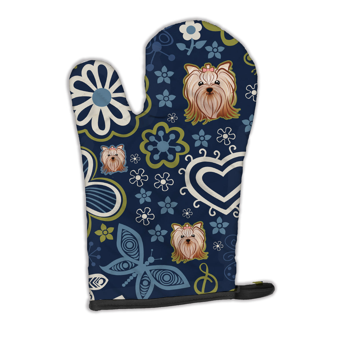 Blue Flowers Yorkie Yorkishire Terrier Oven Mitt BB5055OVMT  the-store.com.