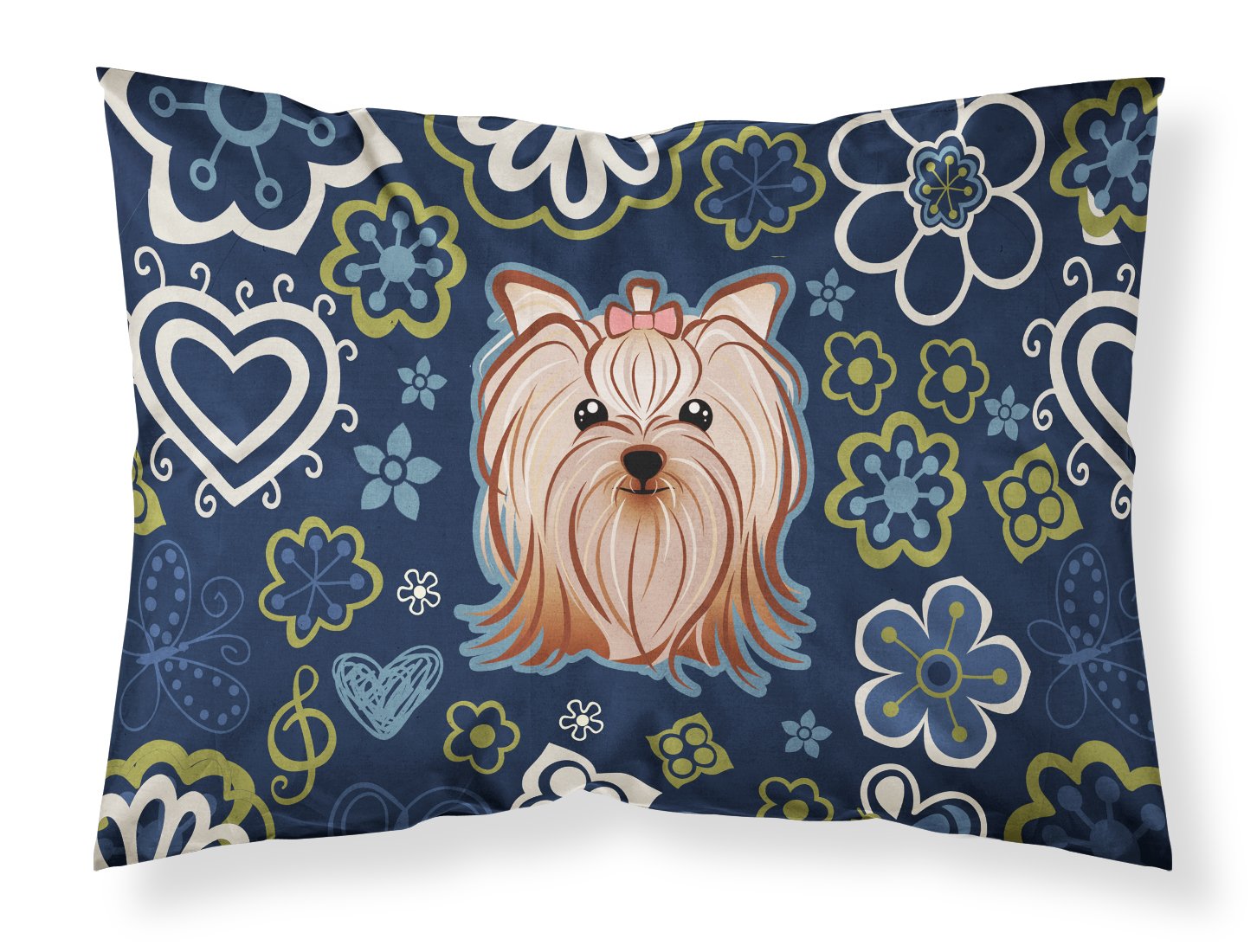 Blue Flowers Yorkie Yorkishire Terrier Fabric Standard Pillowcase BB5055PILLOWCASE by Caroline's Treasures