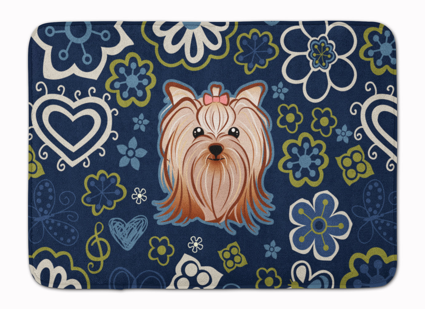 Blue Flowers Yorkie Yorkishire Terrier Machine Washable Memory Foam Mat BB5055RUG - the-store.com