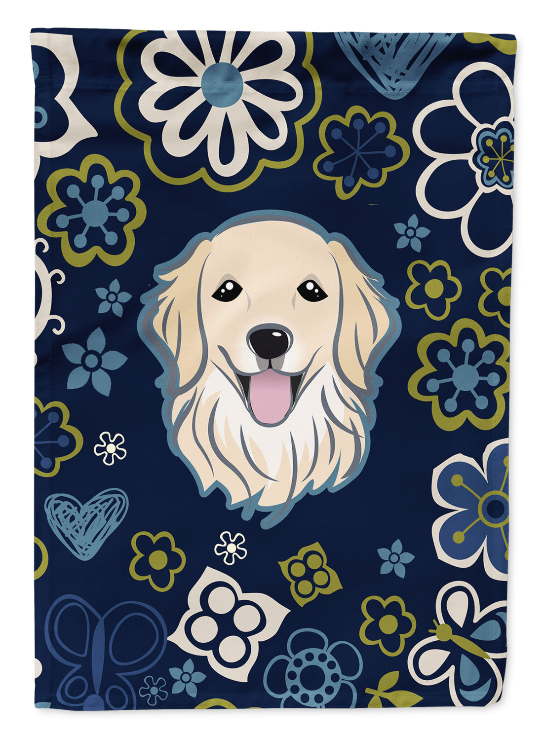 Blue Flowers Golden Retriever Flag Garden Size  the-store.com.