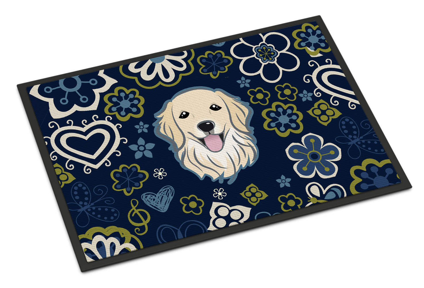 Blue Flowers Golden Retriever Indoor or Outdoor Mat 18x27 BB5056MAT - the-store.com