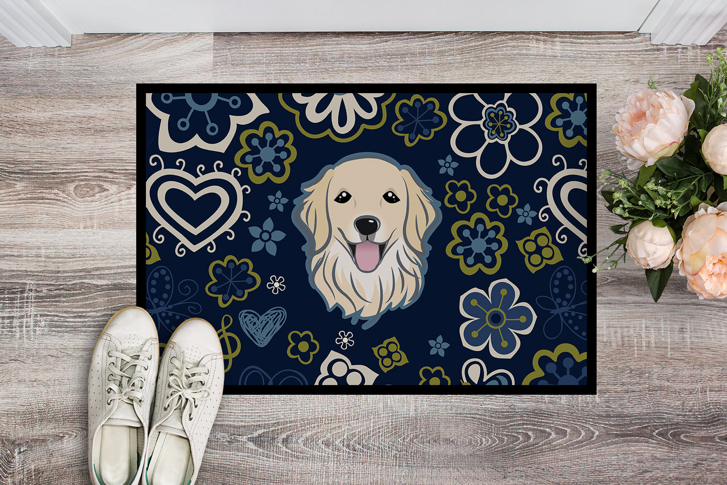 Blue Flowers Golden Retriever Indoor or Outdoor Mat 18x27 BB5056MAT - the-store.com