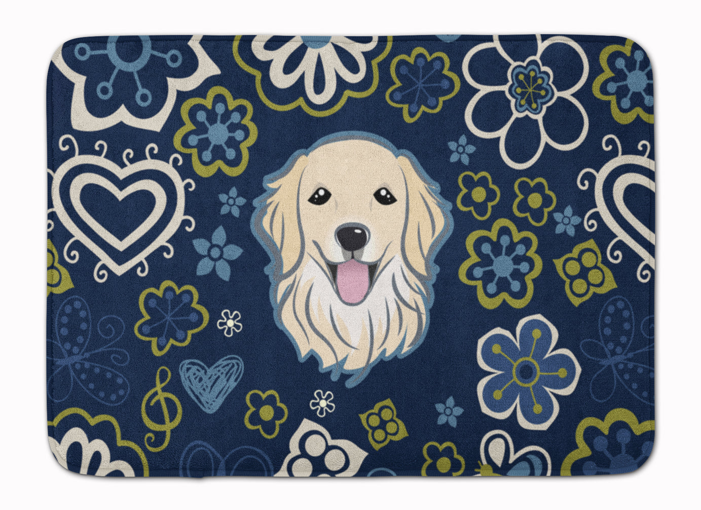 Blue Flowers Golden Retriever Machine Washable Memory Foam Mat BB5056RUG - the-store.com