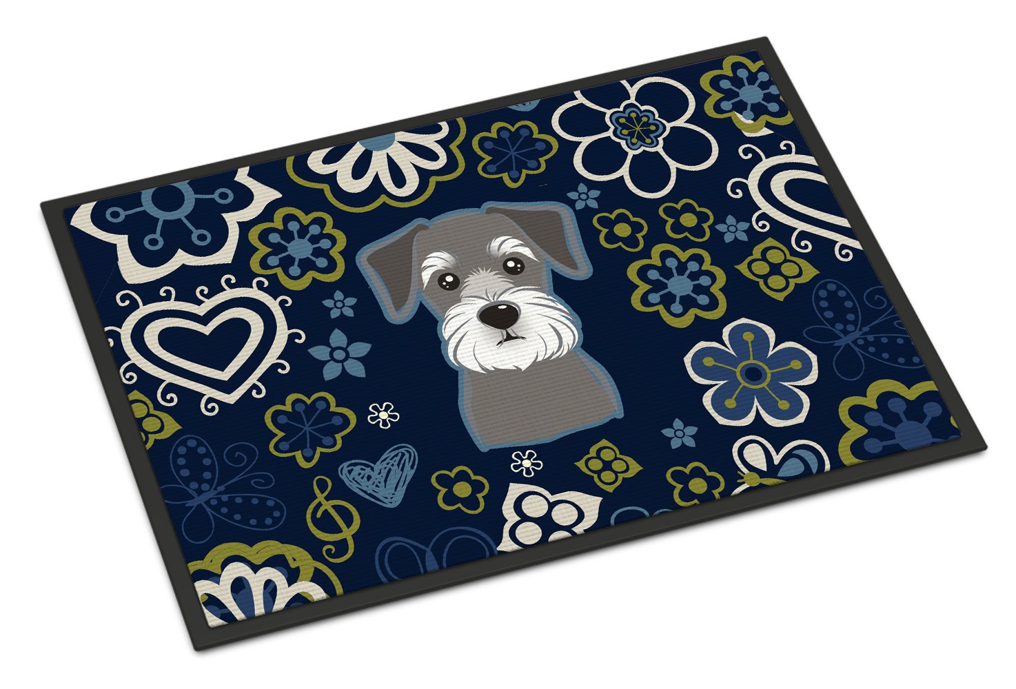 Blue Flowers Schnauzer Indoor or Outdoor Mat 24x36 BB5057JMAT by Caroline's Treasures