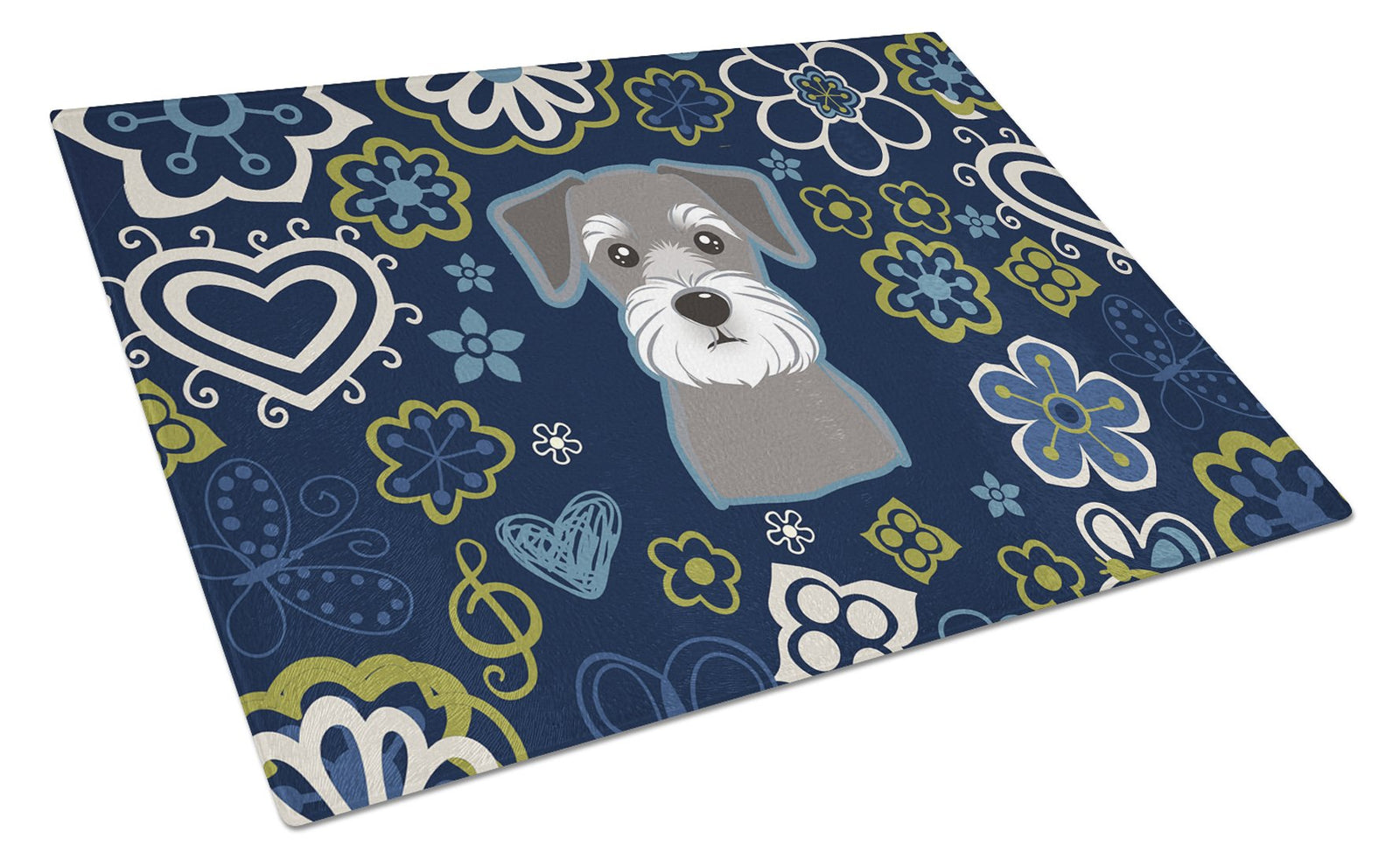 Blue Flowers Schnauzer Glass Cutting Board Large BB5057LCB by Caroline's Treasures