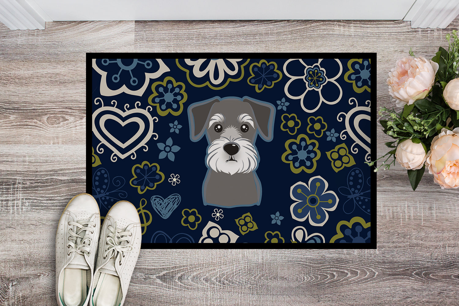 Blue Flowers Schnauzer Indoor or Outdoor Mat 18x27 BB5057MAT - the-store.com