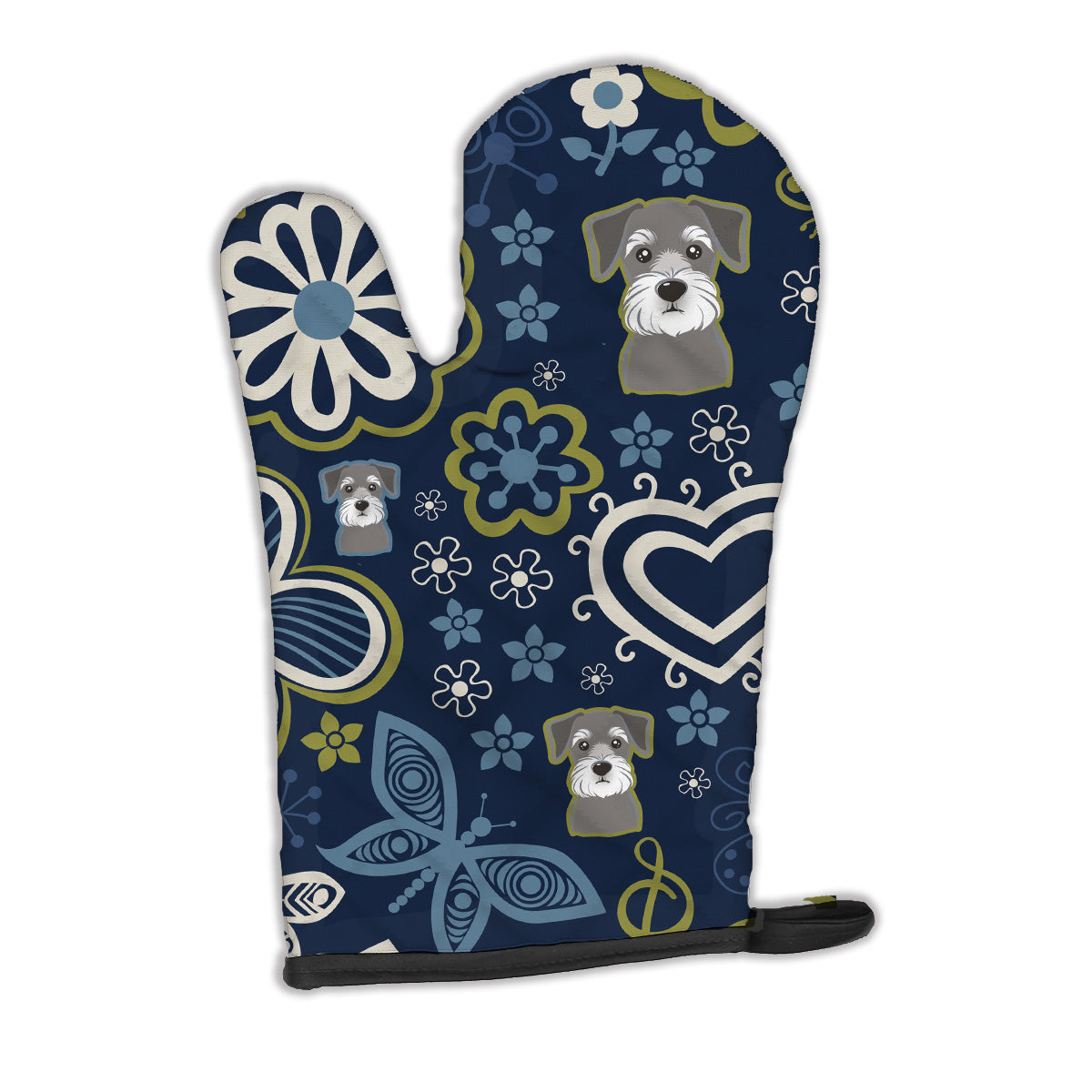 Blue Flowers Schnauzer Oven Mitt BB5057OVMT  the-store.com.