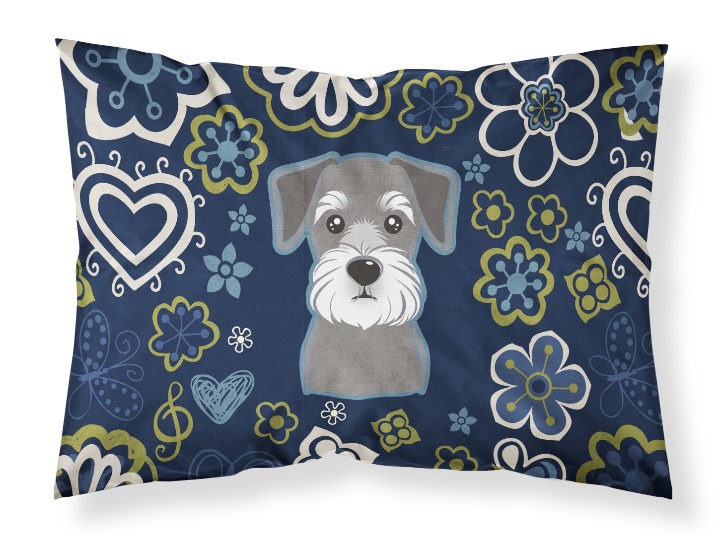 Blue Flowers Schnauzer Fabric Standard Pillowcase BB5057PILLOWCASE by Caroline's Treasures