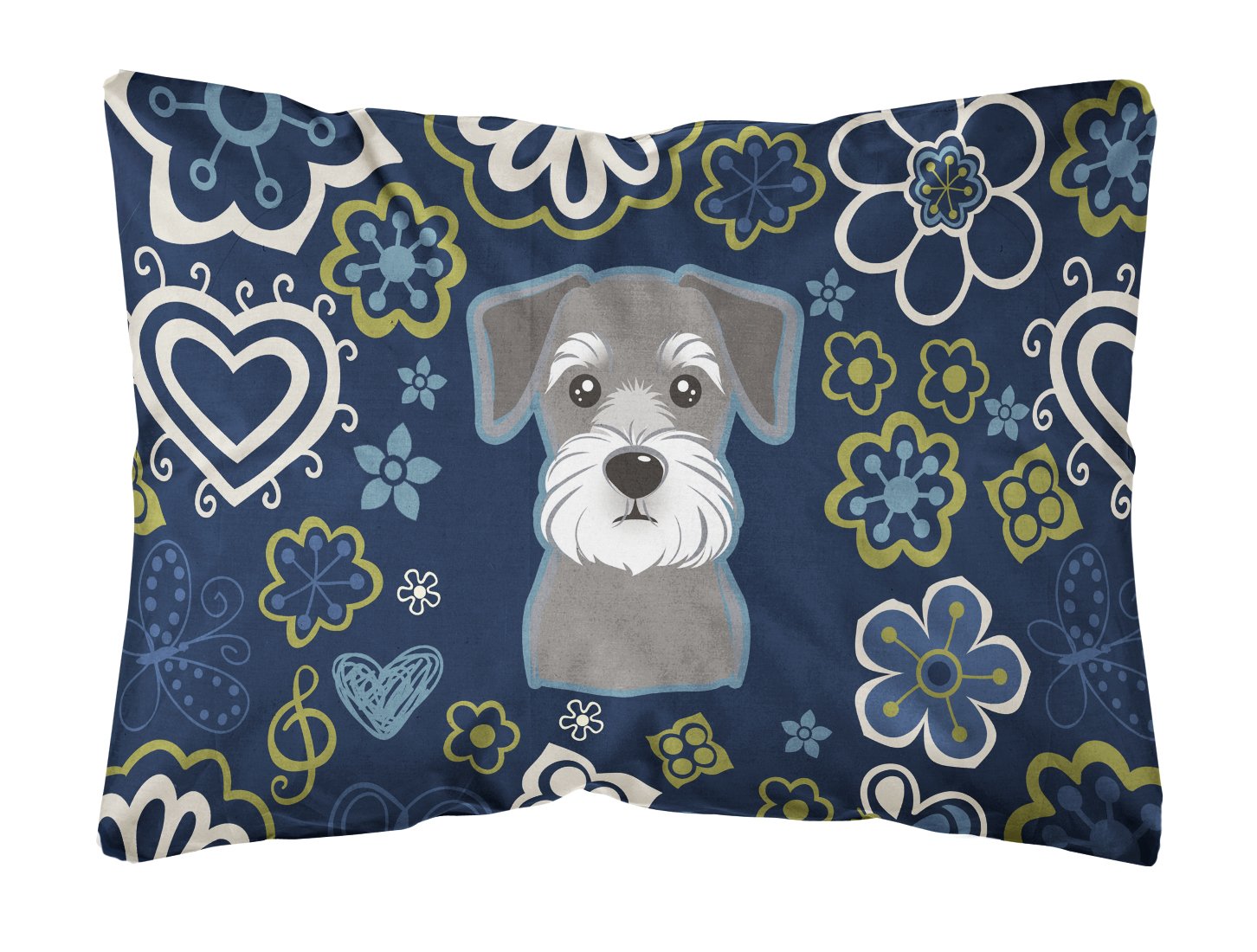 Blue Flowers Schnauzer Canvas Fabric Decorative Pillow BB5057PW1216 by Caroline's Treasures