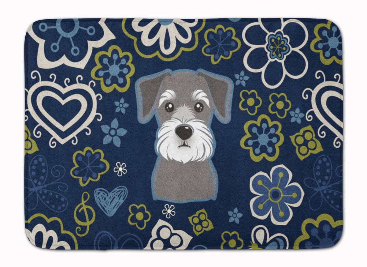 Blue Flowers Schnauzer Machine Washable Memory Foam Mat BB5057RUG - the-store.com