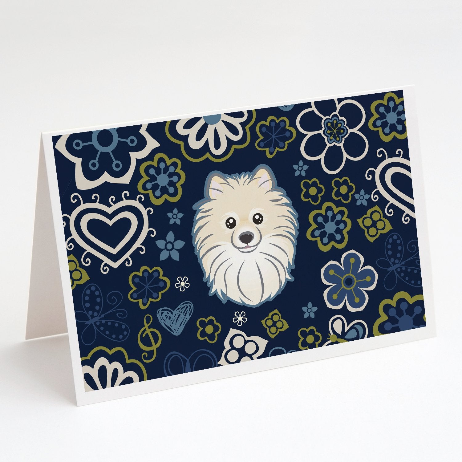 Buy this Blue Flowers Pomeranian Greeting Cards and Envelopes Pack of 8