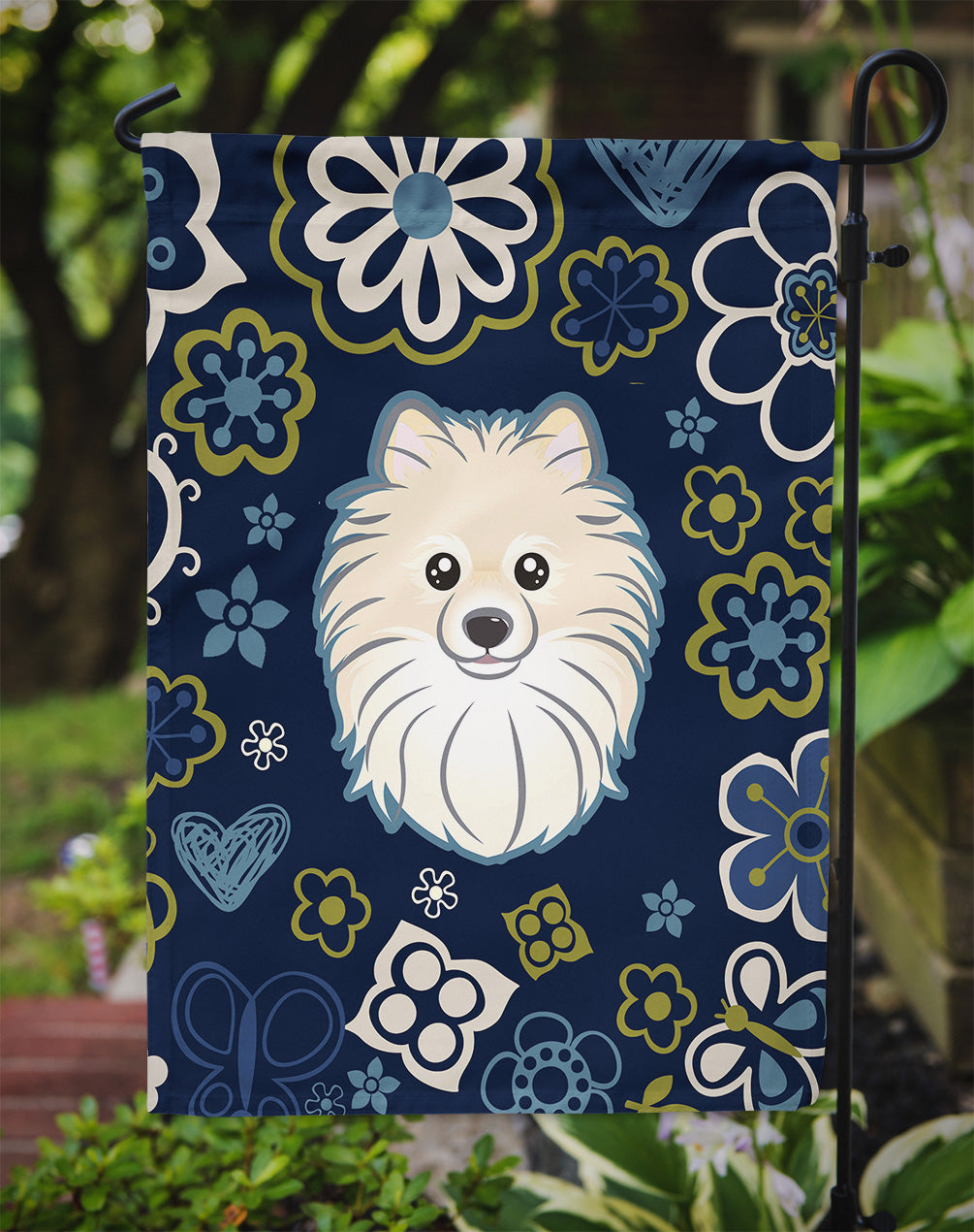 Blue Flowers Pomeranian Flag Garden Size BB5058GF  the-store.com.